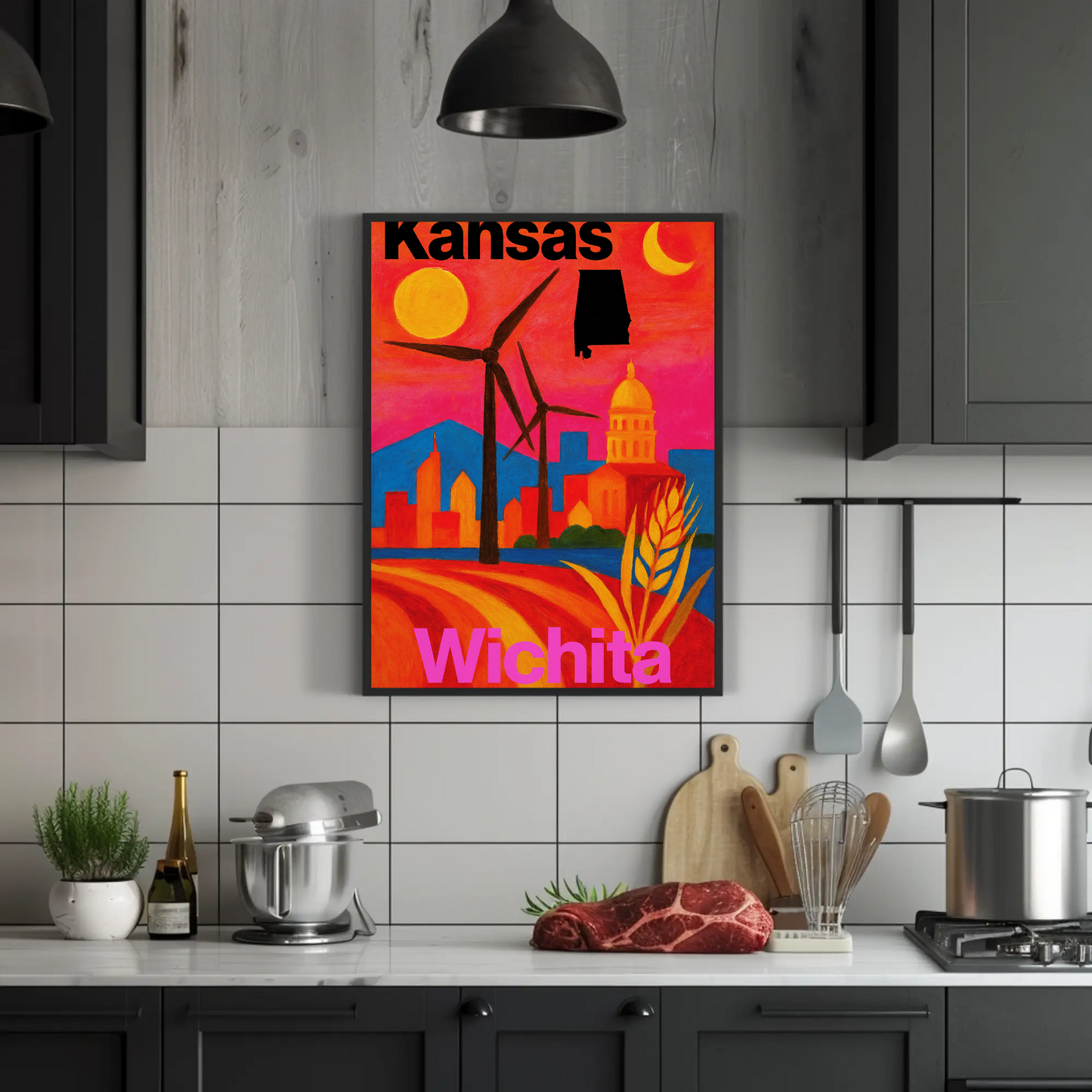 Wichita Kansas Skyline Retro Vintage Travel Poster