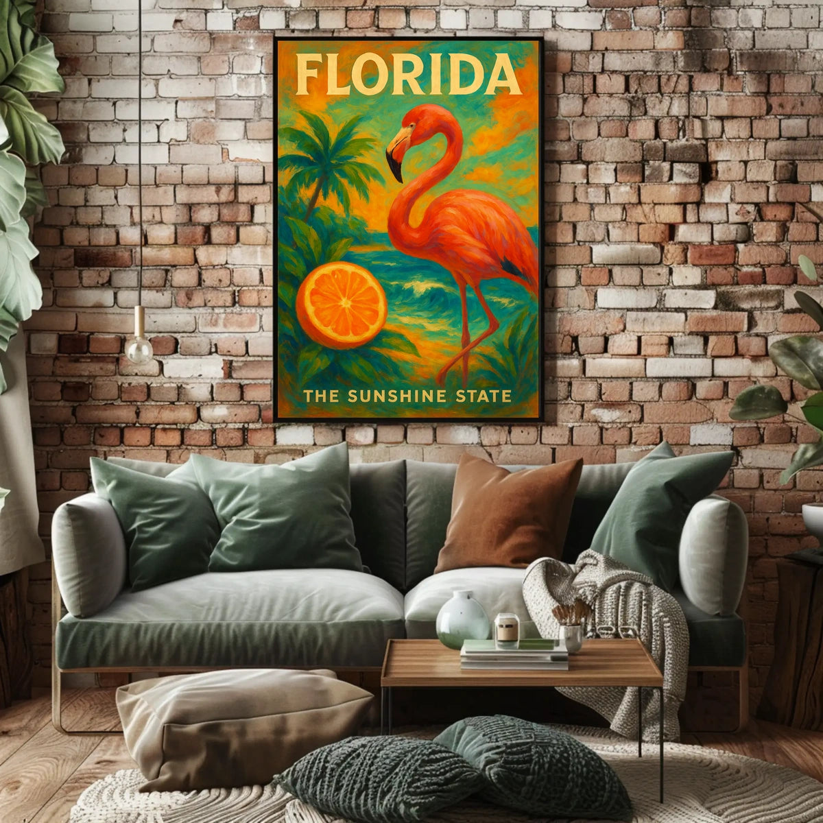 Florida Poster Sunshine State Flamingo Beach Wall Decor