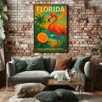 Florida Poster Sunshine State Flamingo Beach Wall Decor