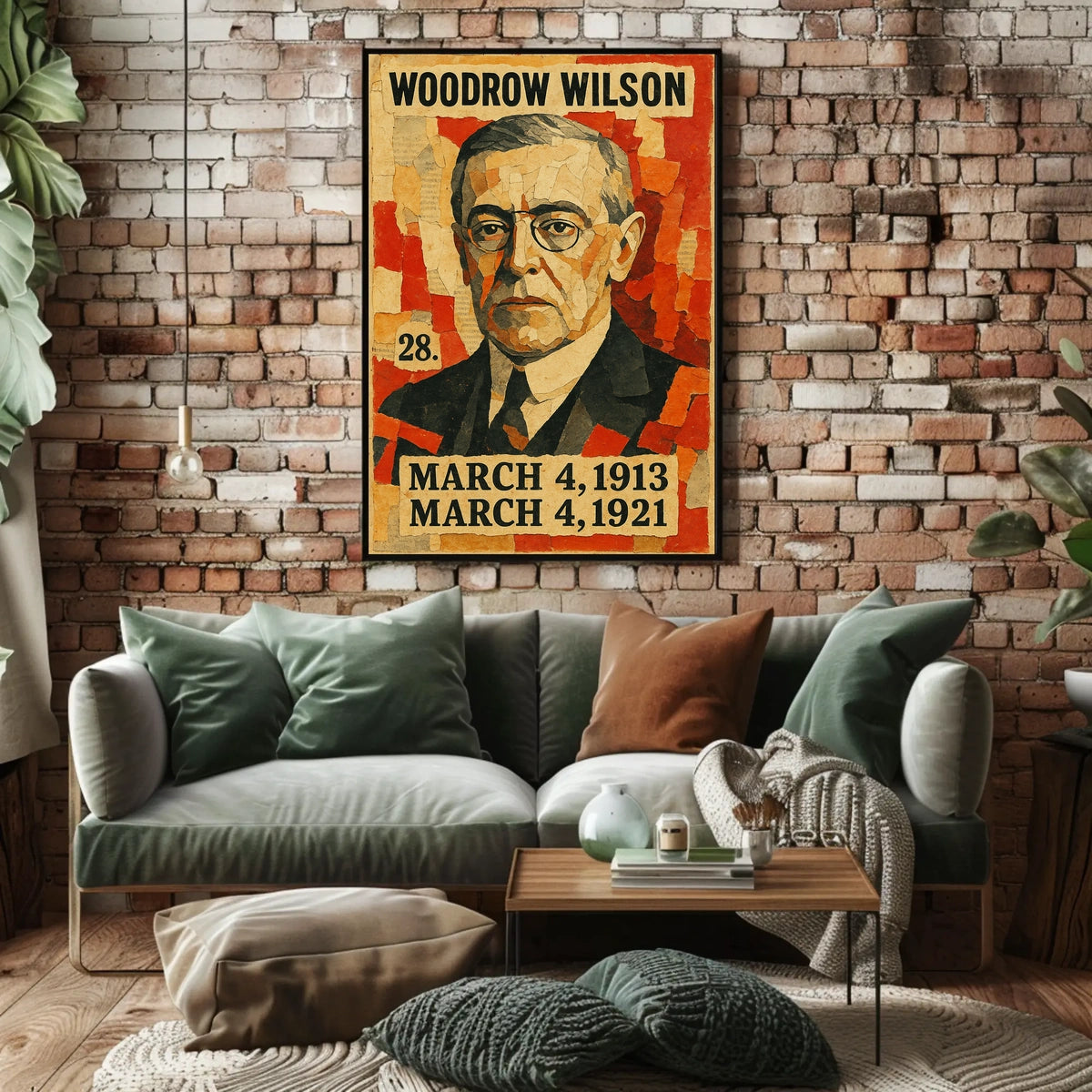 Woodrow Wilson 28th President of the United States Layered paper Collage Poster