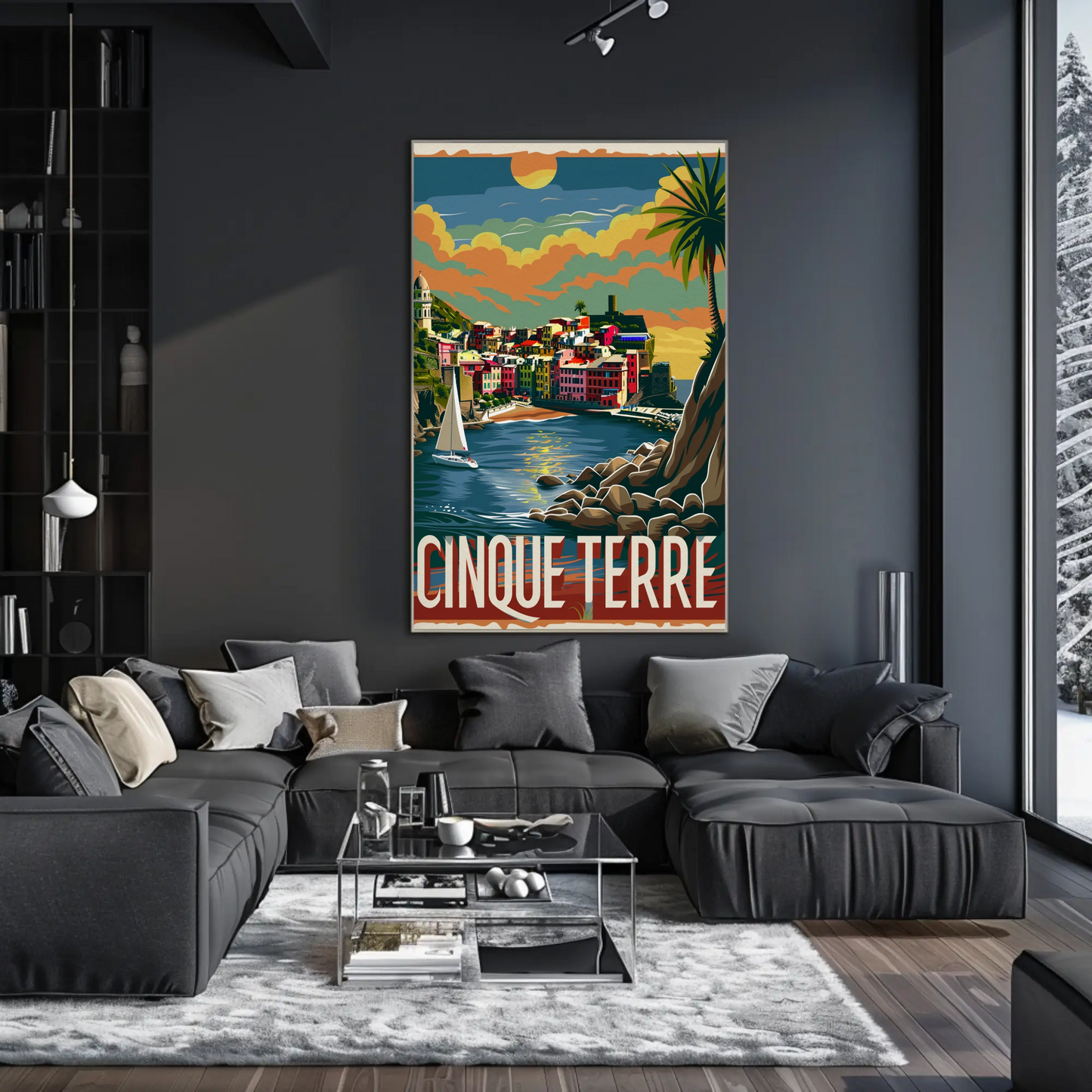 Cinque Terre Italy Sunset Seaside Travel Poster