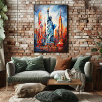 Statue of Liberty Cityscape Poster Abstract Wall Art