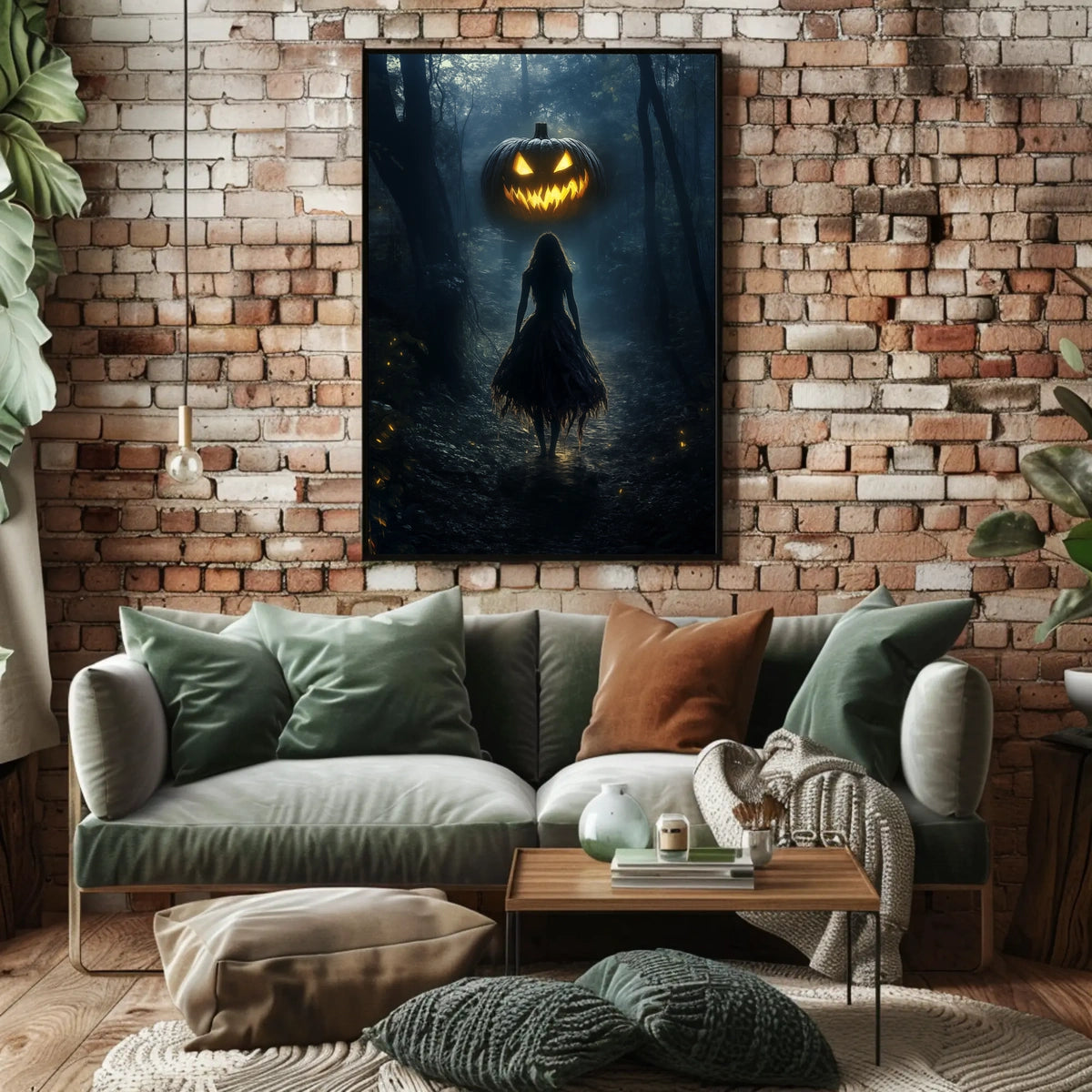 Mysterious Figure Halloween Forest Jack-o-lantern Poster