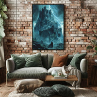 Ominous Fortress under Stormy Skies: Fantasy or Mythology Poster PosterGoat