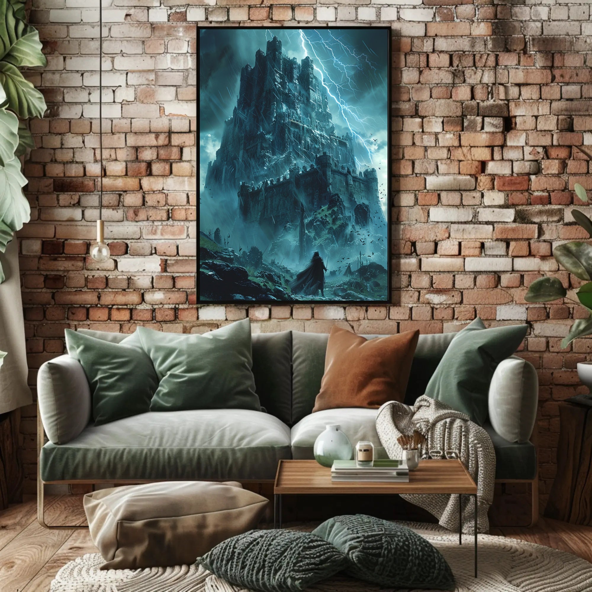 Ominous Fortress under Stormy Skies: Fantasy or Mythology Poster PosterGoat