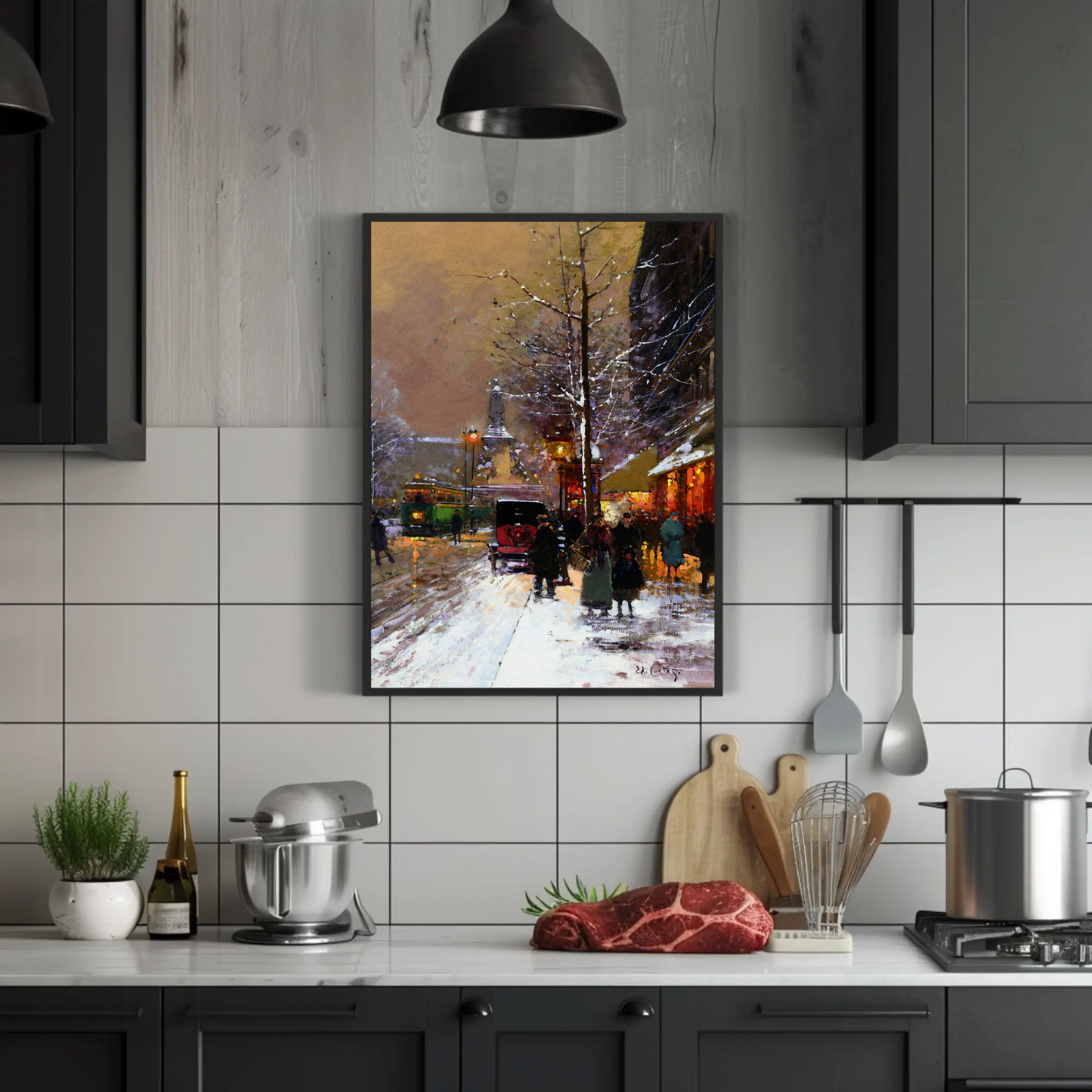 Paris Winter Street Scene – Snowy Evening