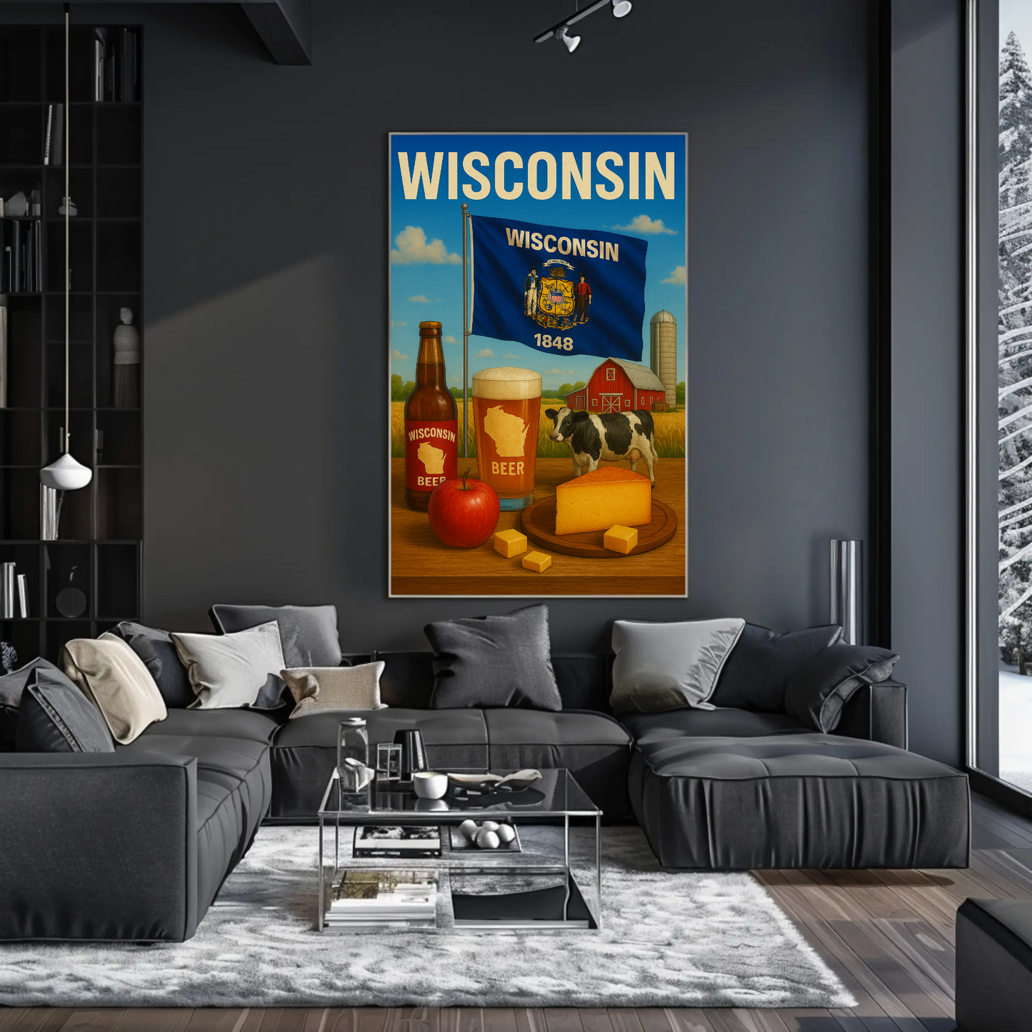 Wisconsin Beer Cheese Cow Barn Farm Apple Travel Poster