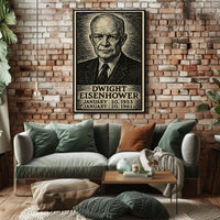 Dwight Eisenhower Vintage Etching Portrait Patriotism Leadership Legacy Heritage Home Decor Distinctive Poster