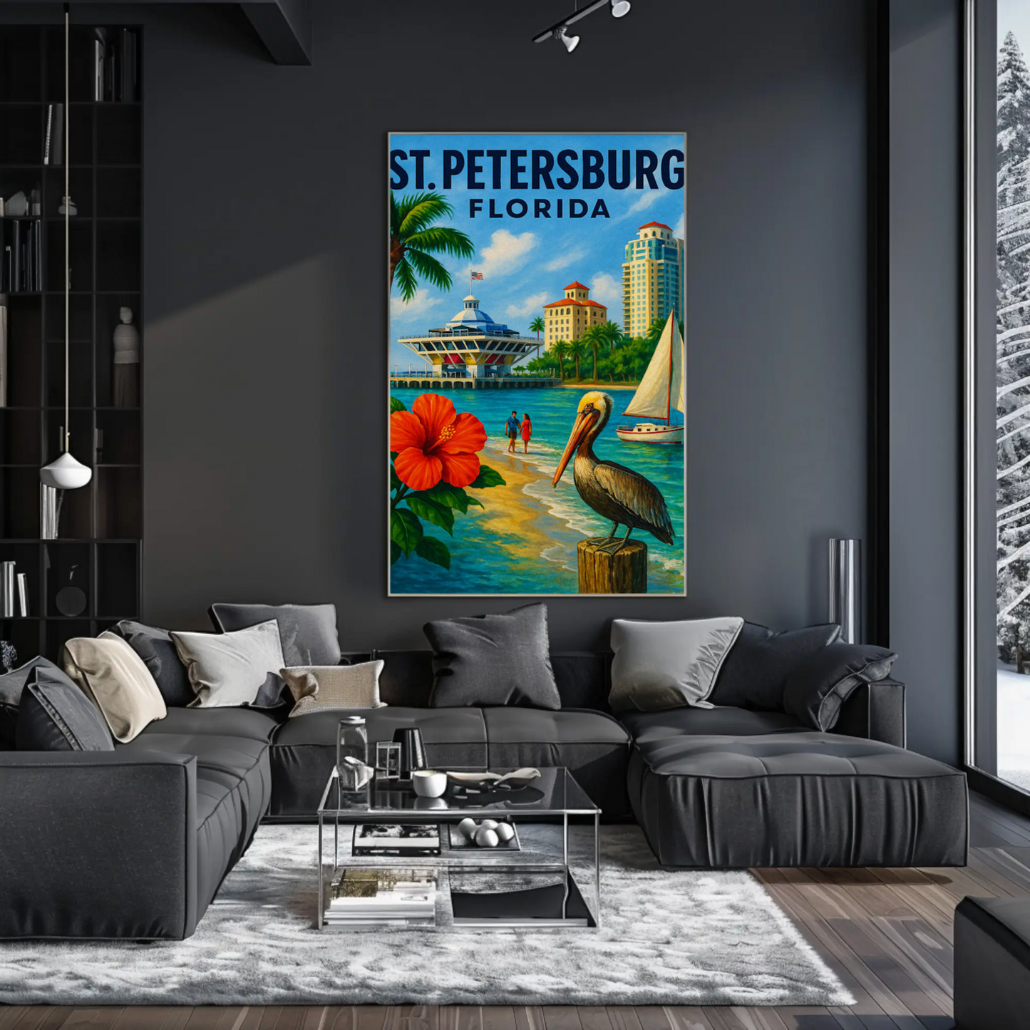 St Petersburg Florida Waterfront Pier Pelican Poster