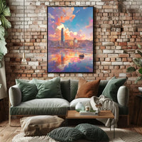 Modern Cityscape Sunset Poster: Hong Kong Skyline Art