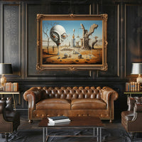 Surreal Desertscape with Abstract Alien Figure Artistic Poster