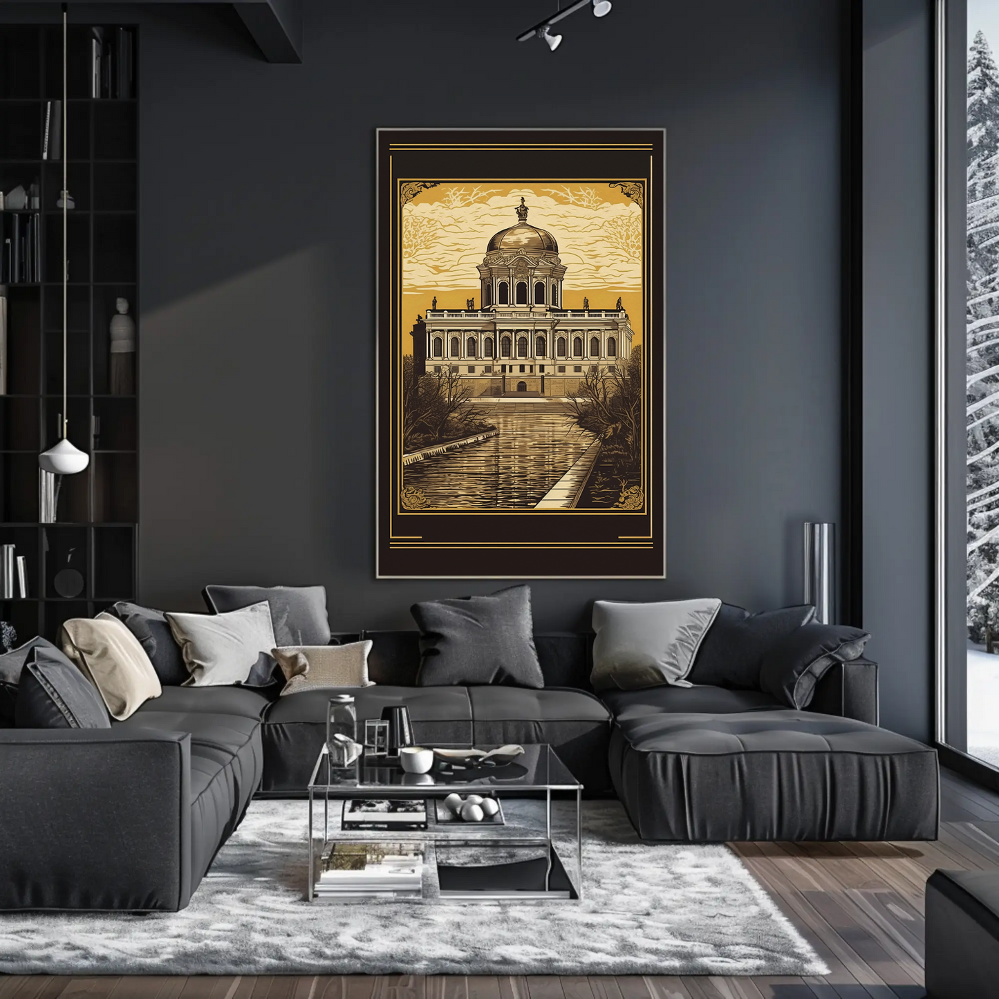 Baroque Palace Reflection Canal Scene Travel Poster