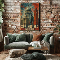 Springfield Illinois Vintage Landmarks Travel Architecture Cultural Heritage Folk Art Poster