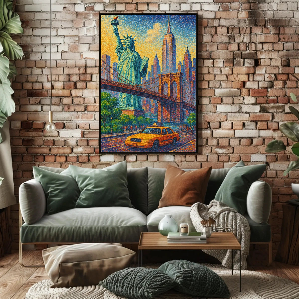 New York City Pointillist Landmarks Poster Modern Wall Art