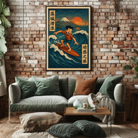 Surfing Adventure at Mount Fuji Poster