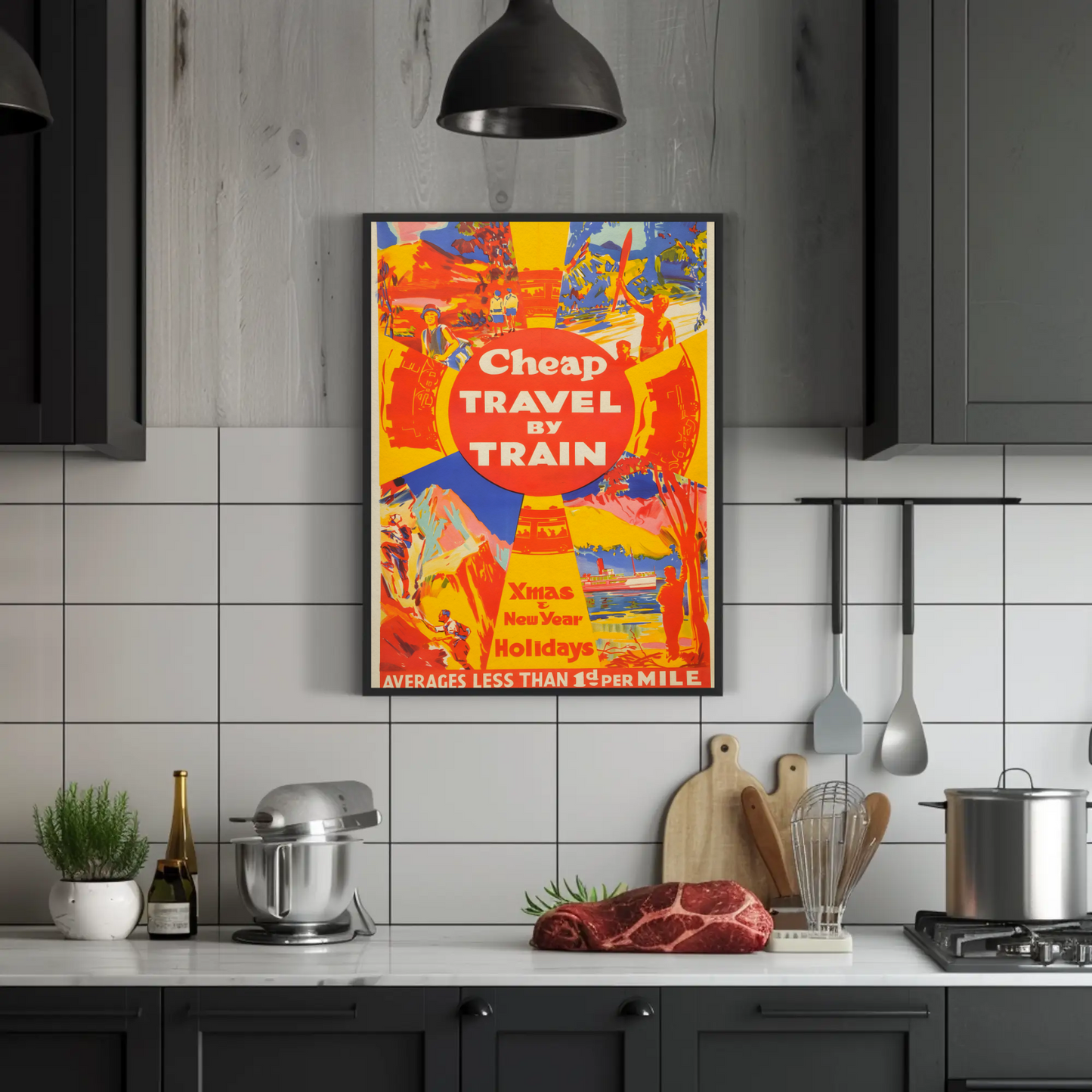 Vintage Poster Cheap Travel By Train