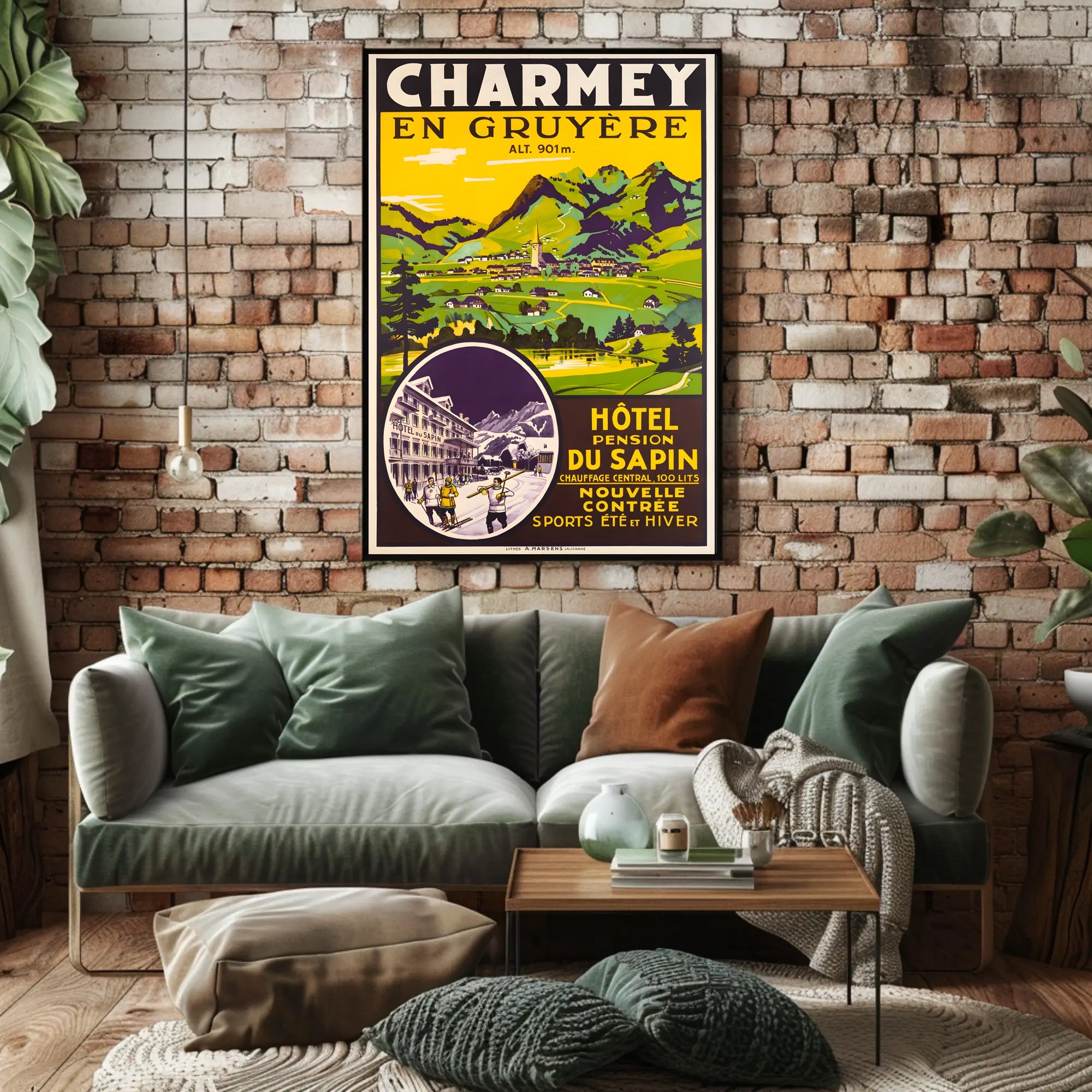 Travel to Charmey: Vintage Swiss Village Travel Poster PosterGoat