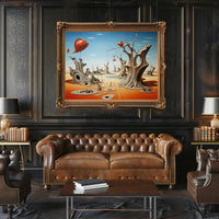 Surreal Desert Dreamscape With Whimsical Fish Objects - Artistic Poster