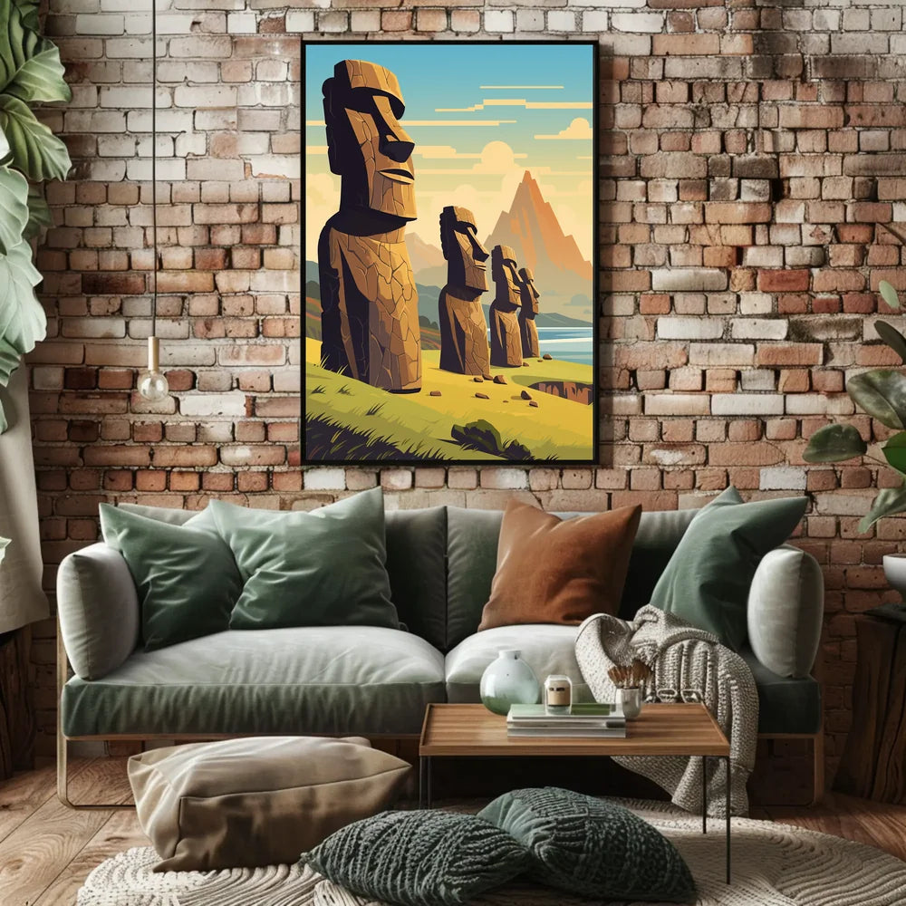 Easter Island Moai Statues Modern Art Poster