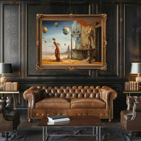 Surreal Desertscape with Futuristic Figure: Artistic Poster