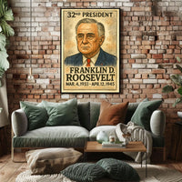 Franklin D. Roosevelt 32nd President of the United States Exaggerated Cartoon Sketch Poster