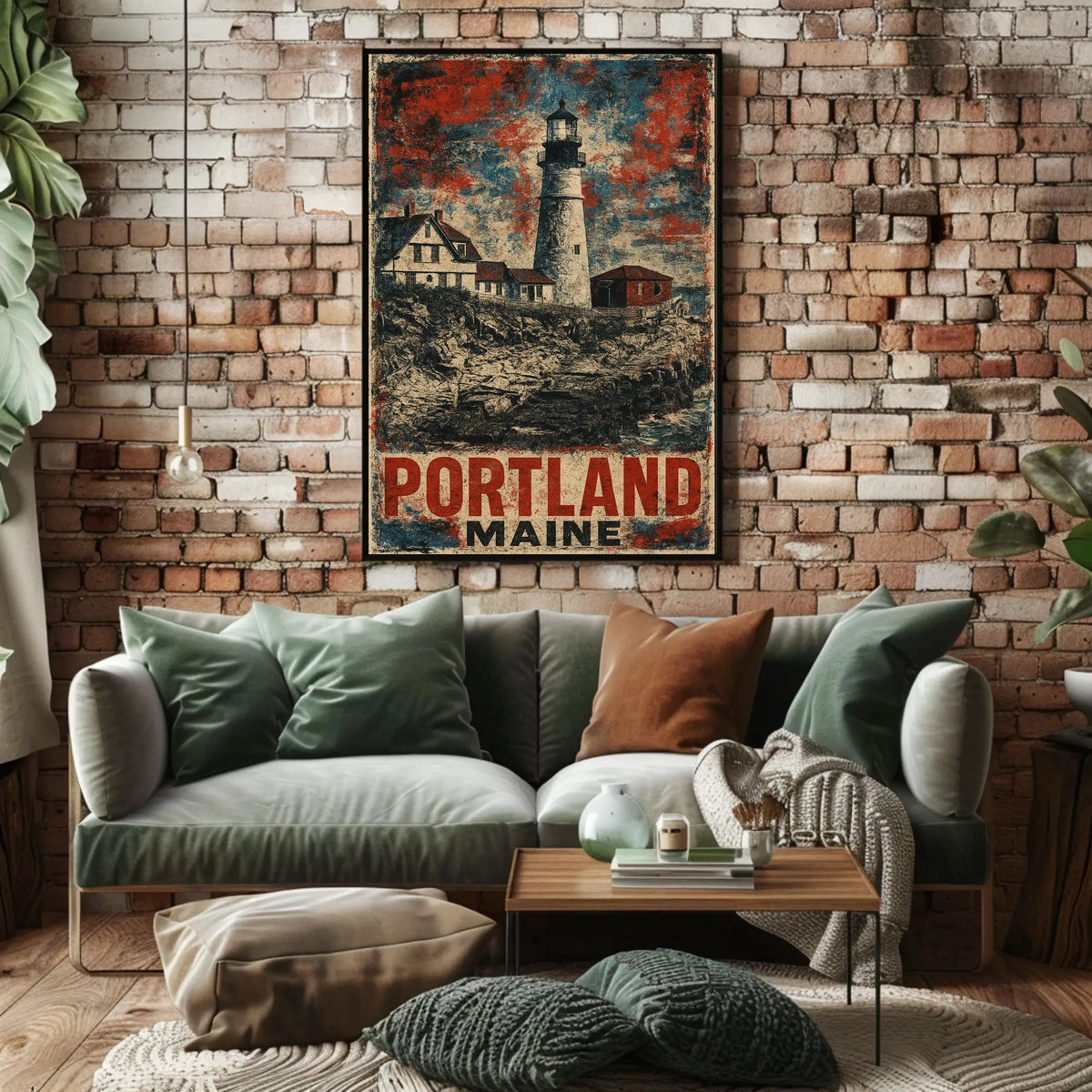 Timeless Portland Maine Lighthouse Coastal Vintage Travel Lithograph Scenic Collectors Nautical Architecture Poster