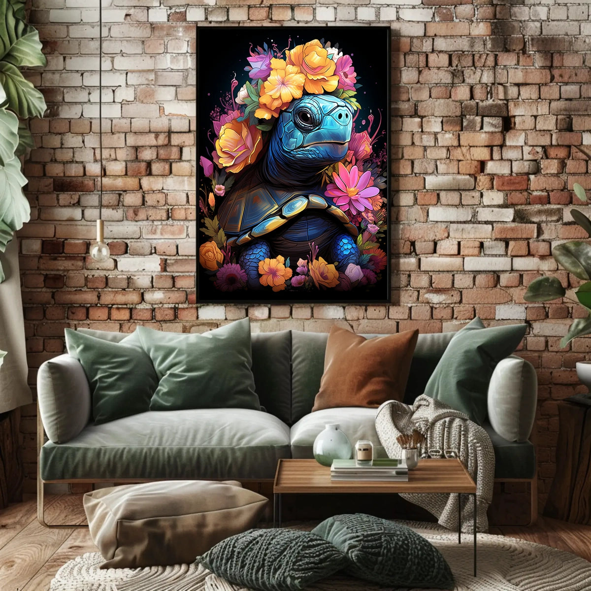 Floral Majesty Turtle Crown Whimsical Digital Lovers Poster