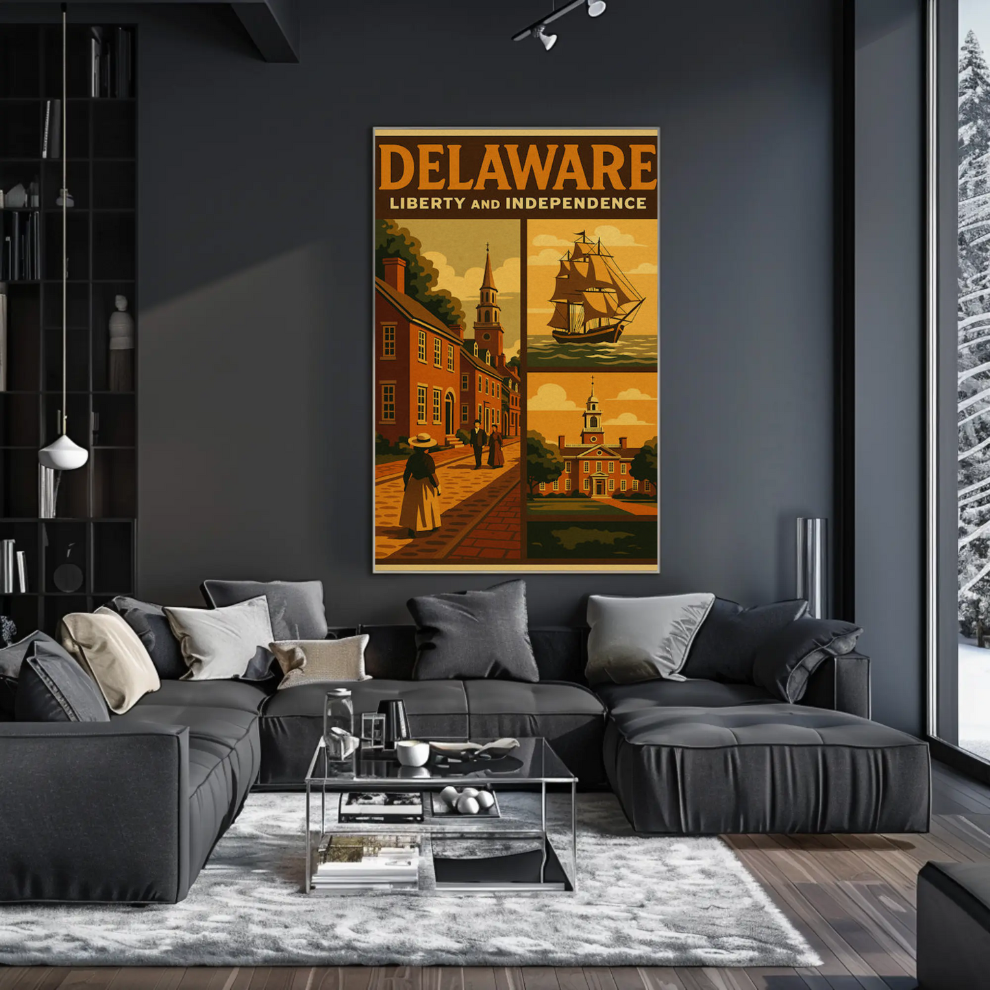 Delaware Liberty Historic Street Ship Travel Poster