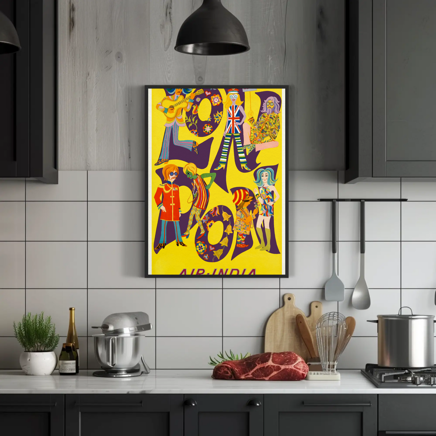Air India London Groovy Mod Sixties Style Vintage Travel Poster