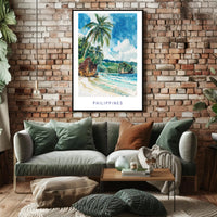 Tropical Beach Serenity: Vibrant Watercolor Travel Poster PosterGoat
