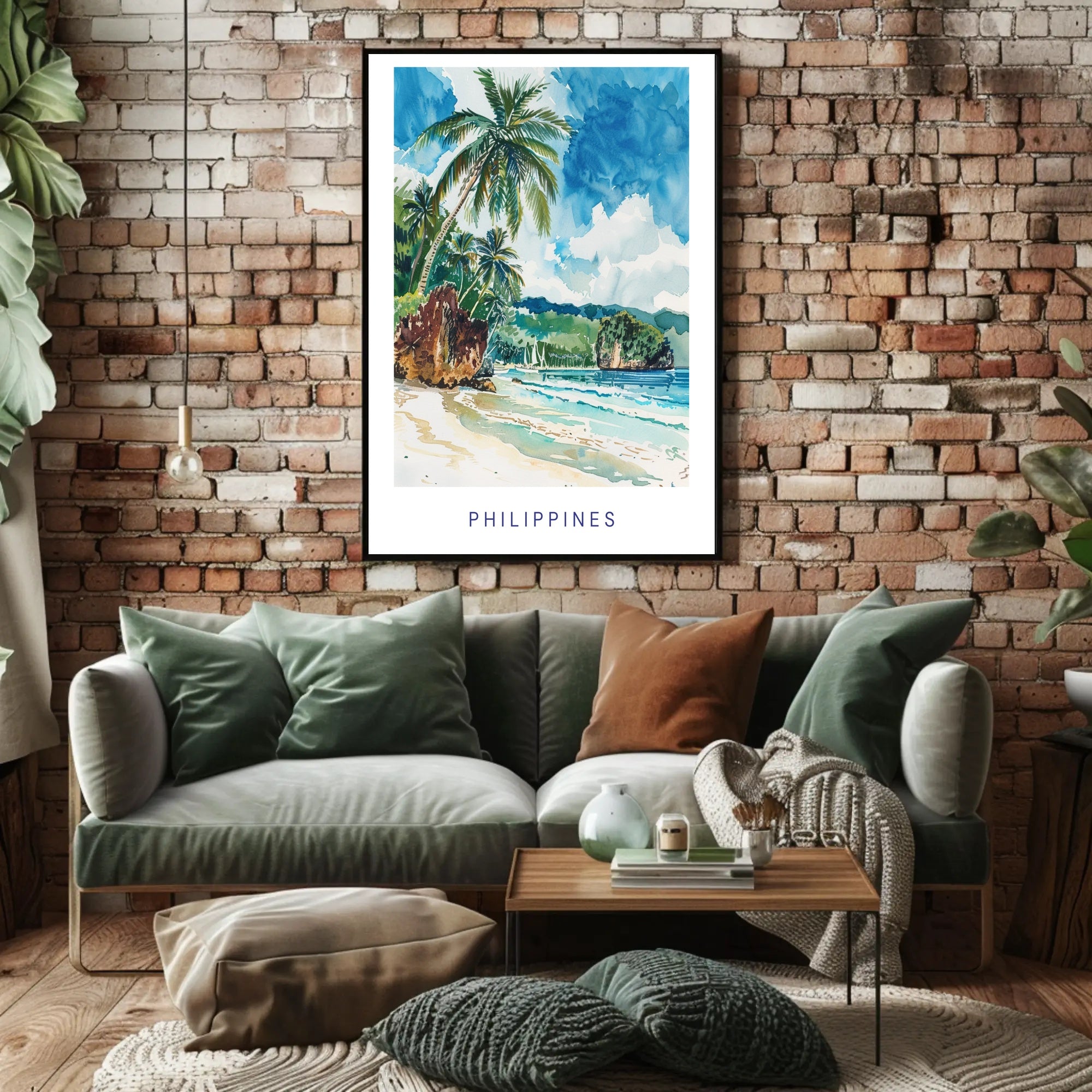 Tropical Beach Serenity: Vibrant Watercolor Travel Poster PosterGoat