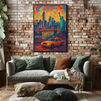 New York City Skyline At Sunset Poster Modern Wall Art