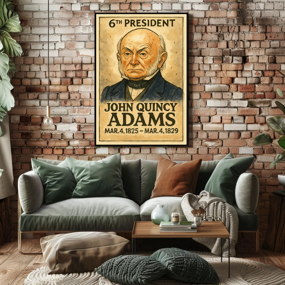 John Quincy Adams 6th President of the United States Exaggerated Cartoon Sketch Poster