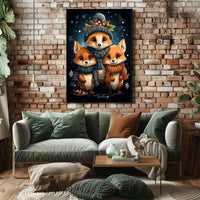 Cozy Winter Foxes Whimsical Digital Painting Poster