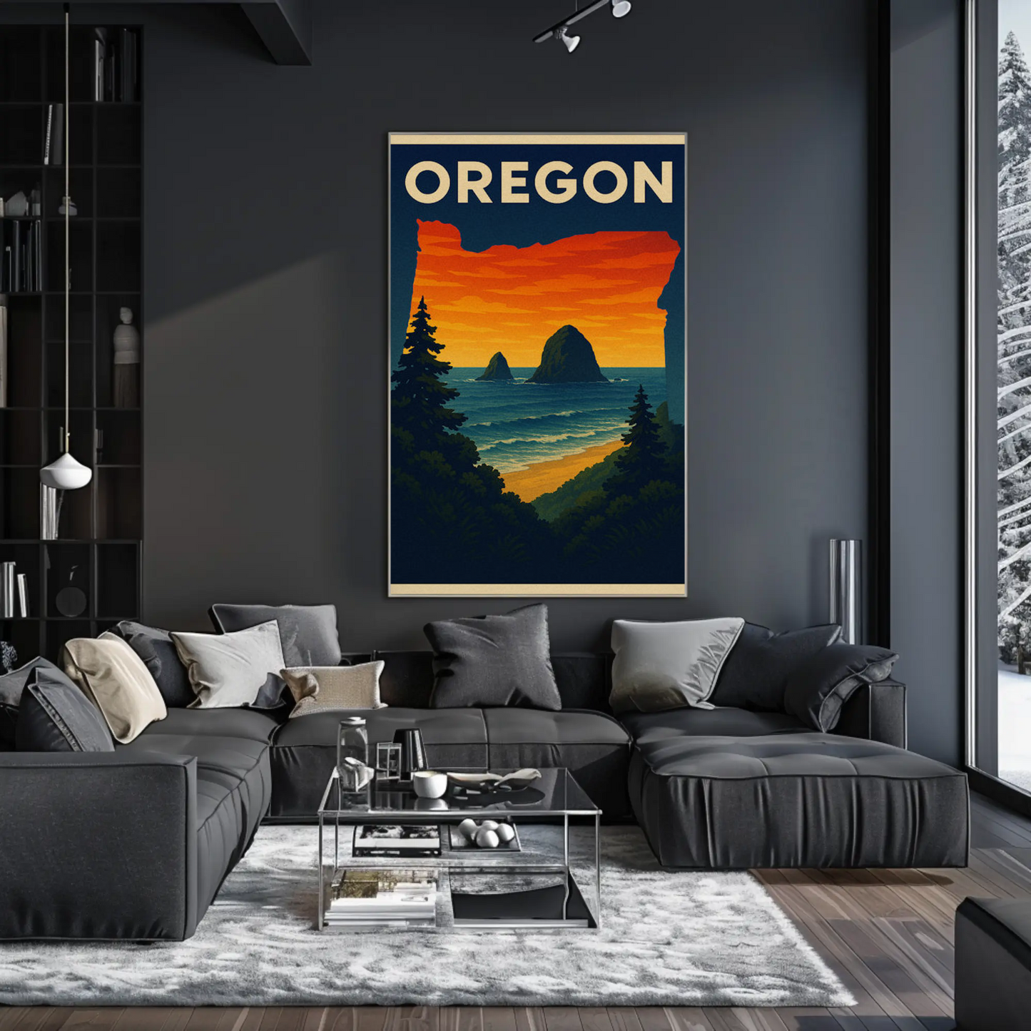 Oregon Coastal View Sunset Forest Travel Poster