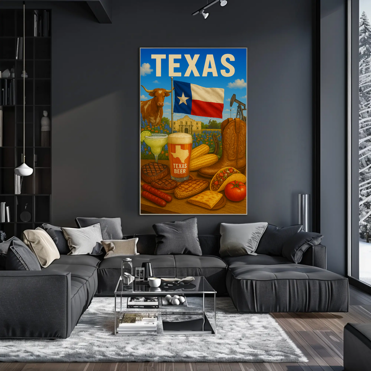Texas Icons Food Flag Boots Beer Travel Poster