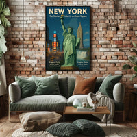 New York City Landmarks Skyline Poster Retro Wall Art