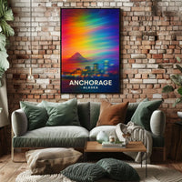Anchorage Skyline Northern Lights Dreamlike Surreal Poster