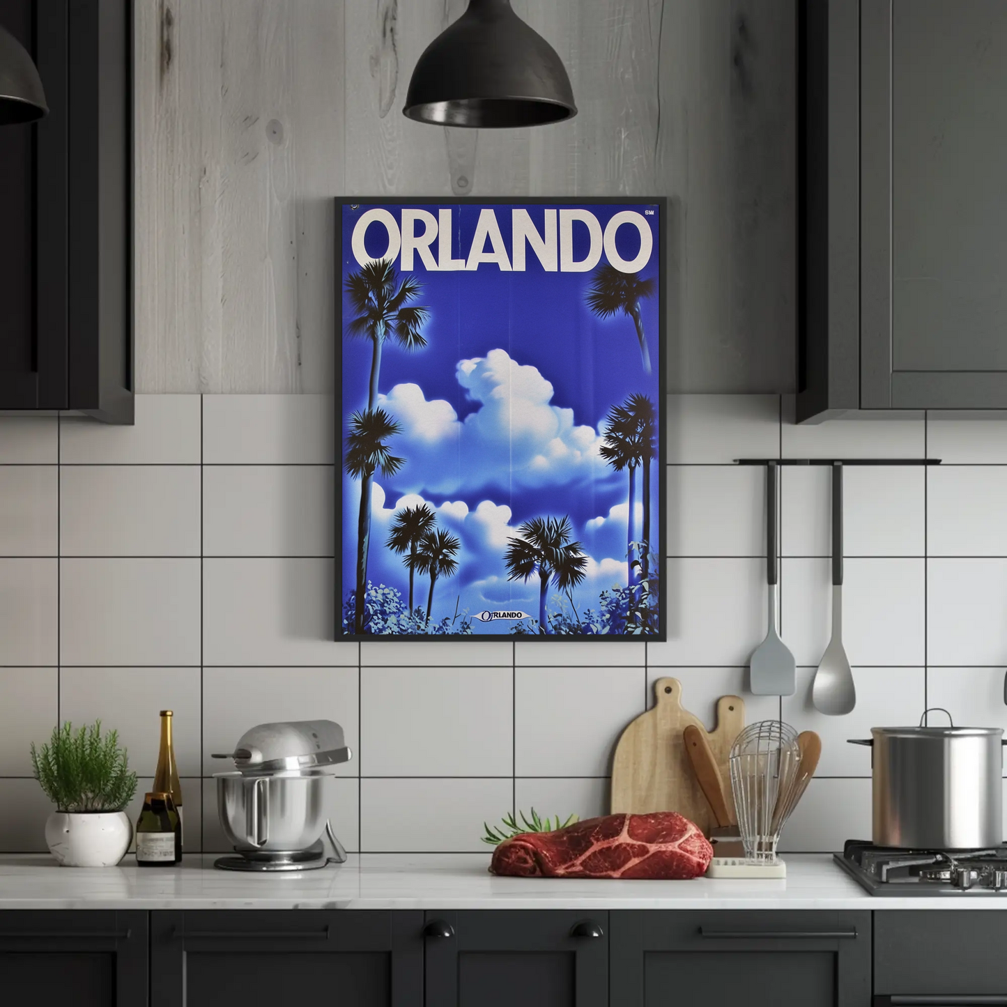 Orlando Florida Palm Trees Clouds Vintage Travel Poster