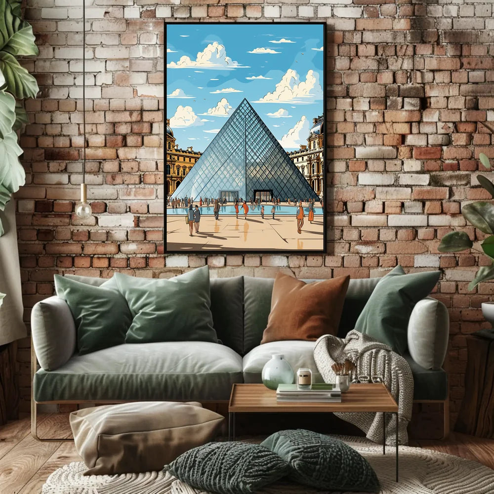 Louvre Pyramid Paris Art Poster: Modern & Vibrant