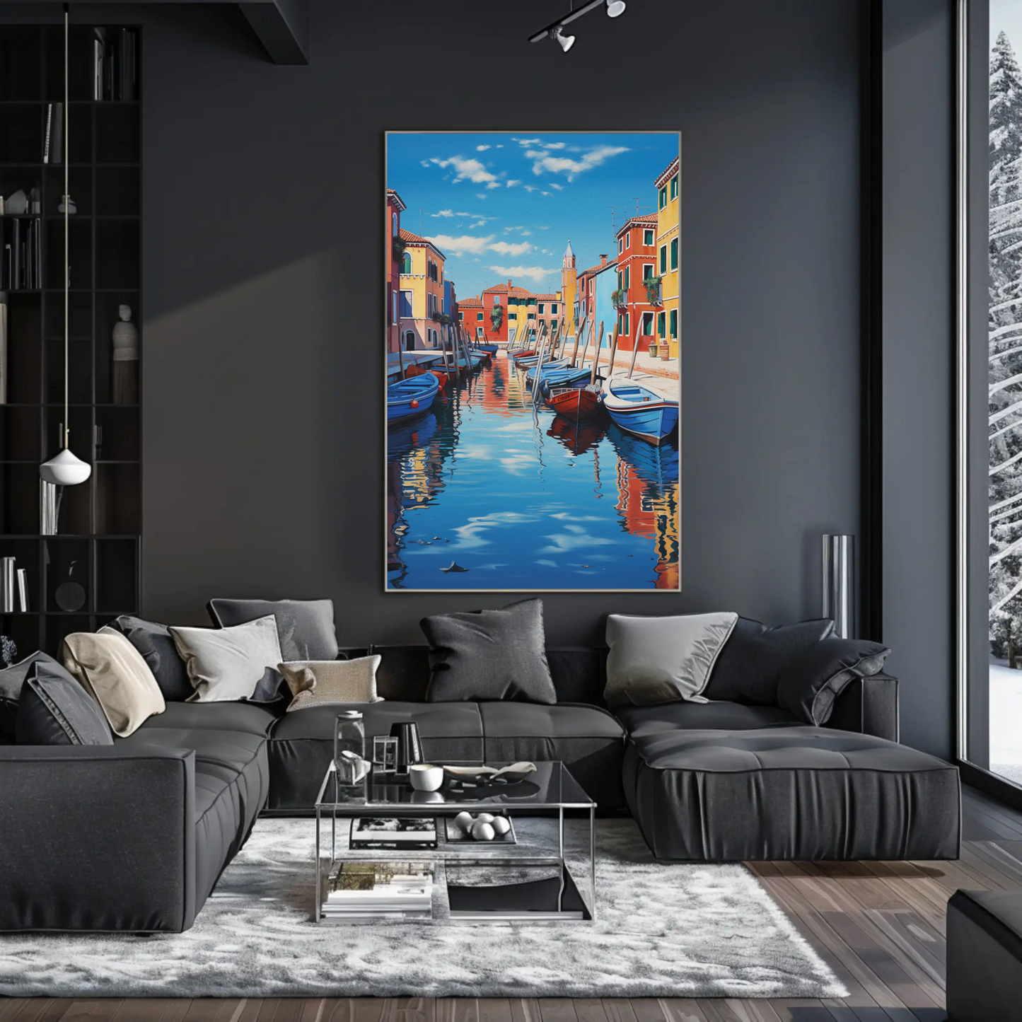 Venetian Canal Boats Italy Colorful Reflections Travel Poster