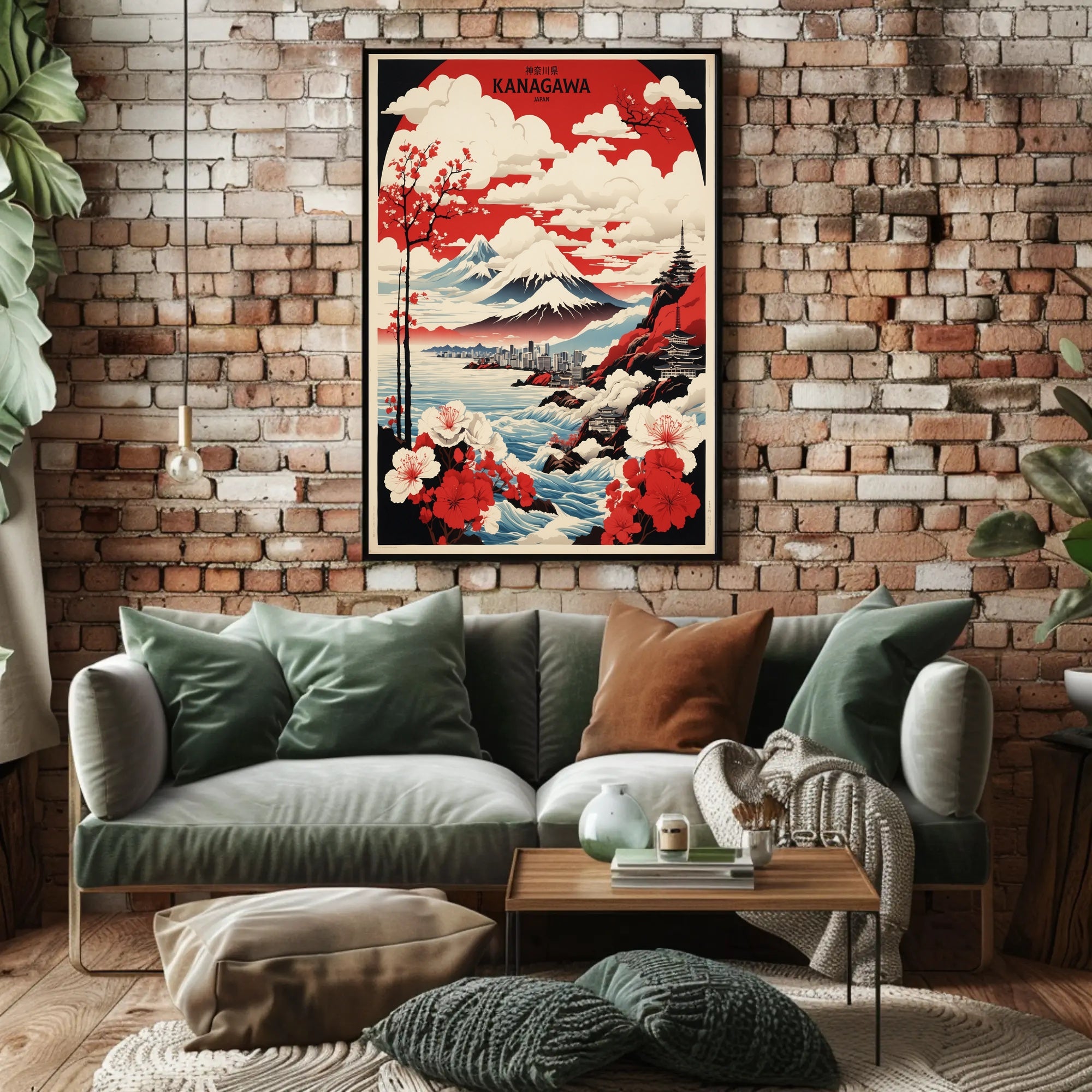 Scenic Kanagawa Japan Vintage Travel Poster