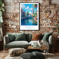 Cambridge Charm: Idyllic Canal Cityscape Travel Poster