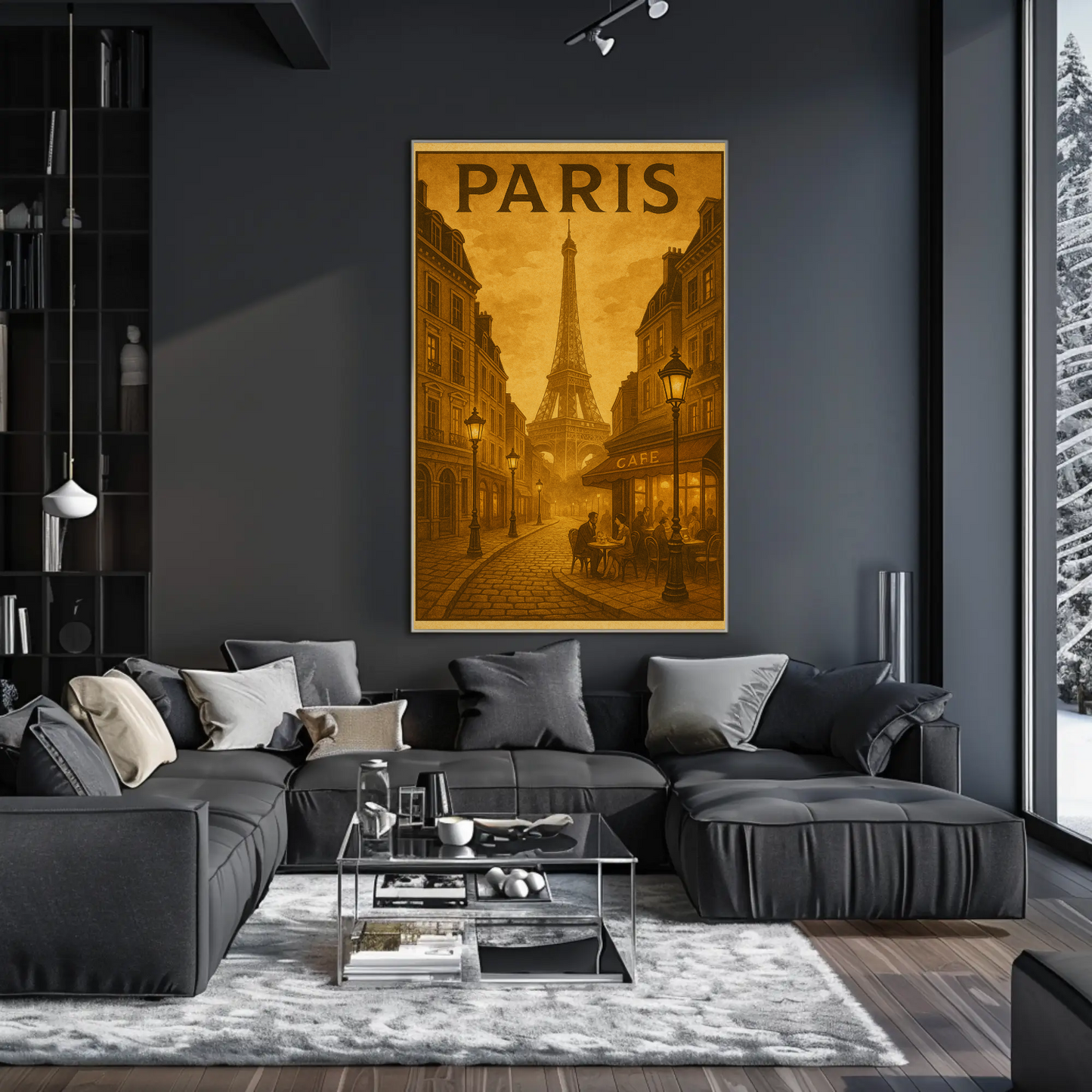 Paris Café Eiffel Sepia Travel Poster