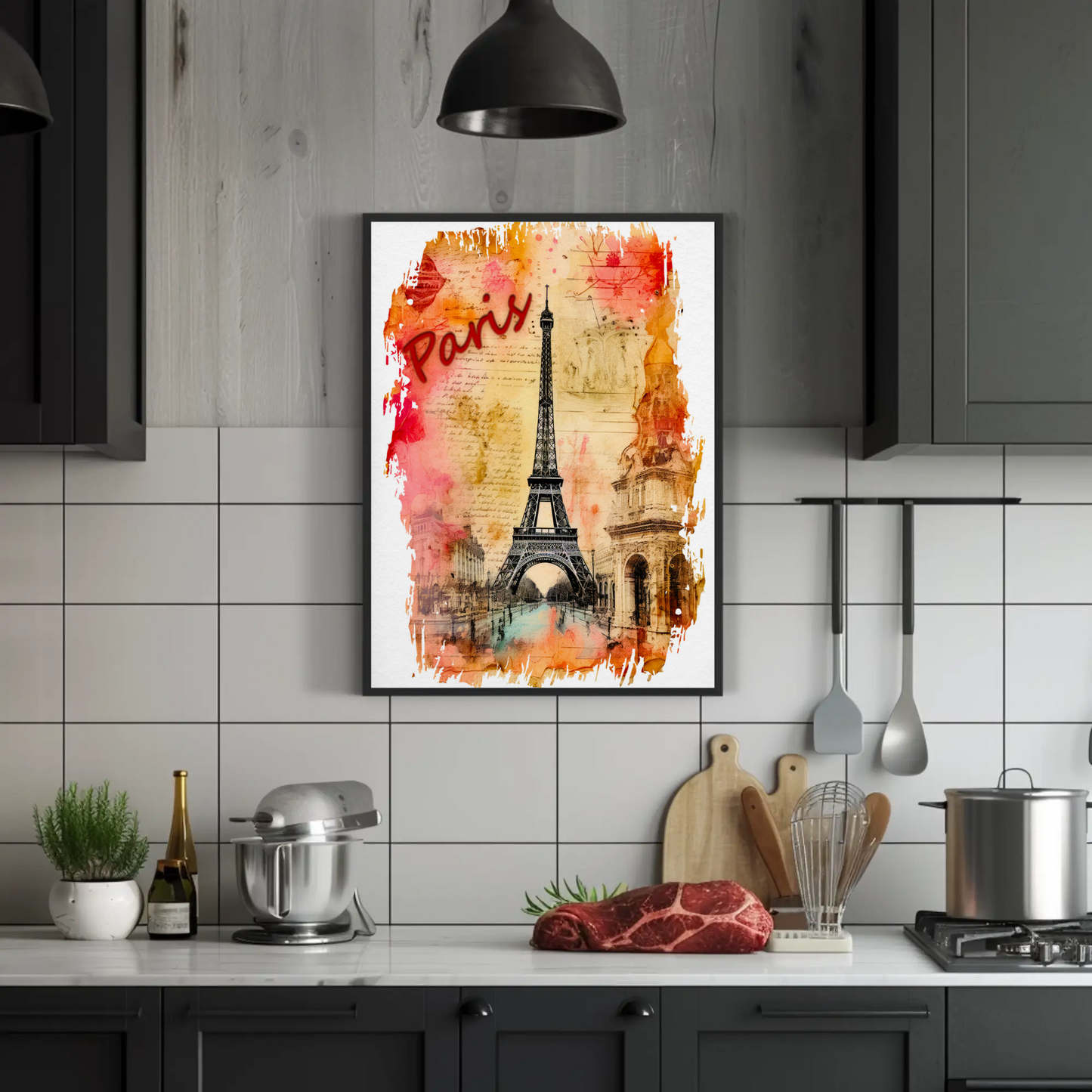 Paris Eiffel Tower Ink Sketch with Vintage Background