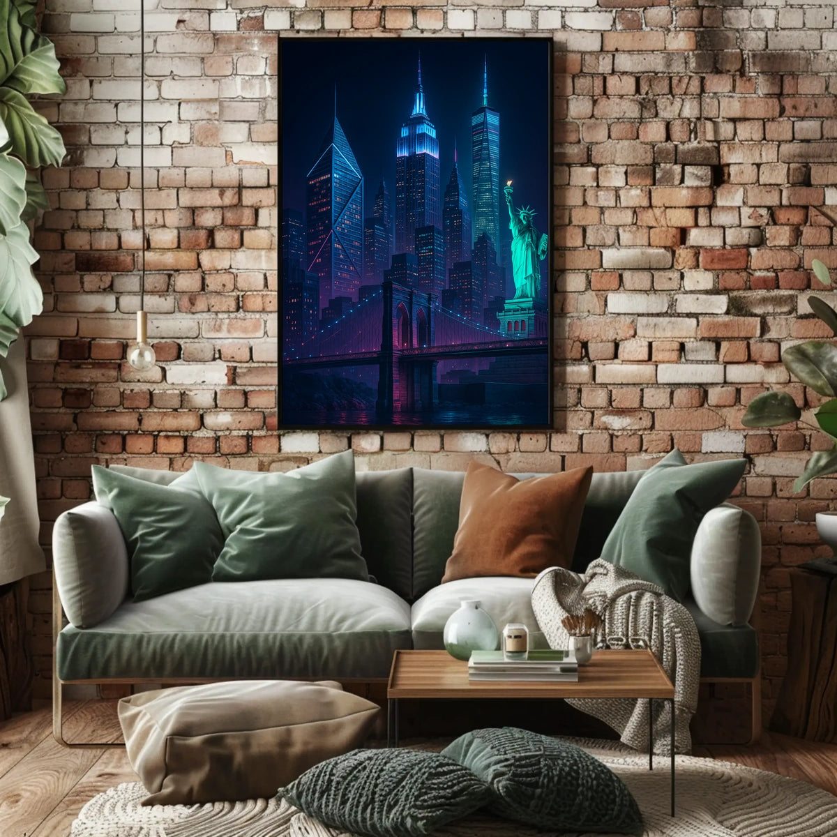 New York City Cyberpunk Skyline Poster Abstract Wall Art