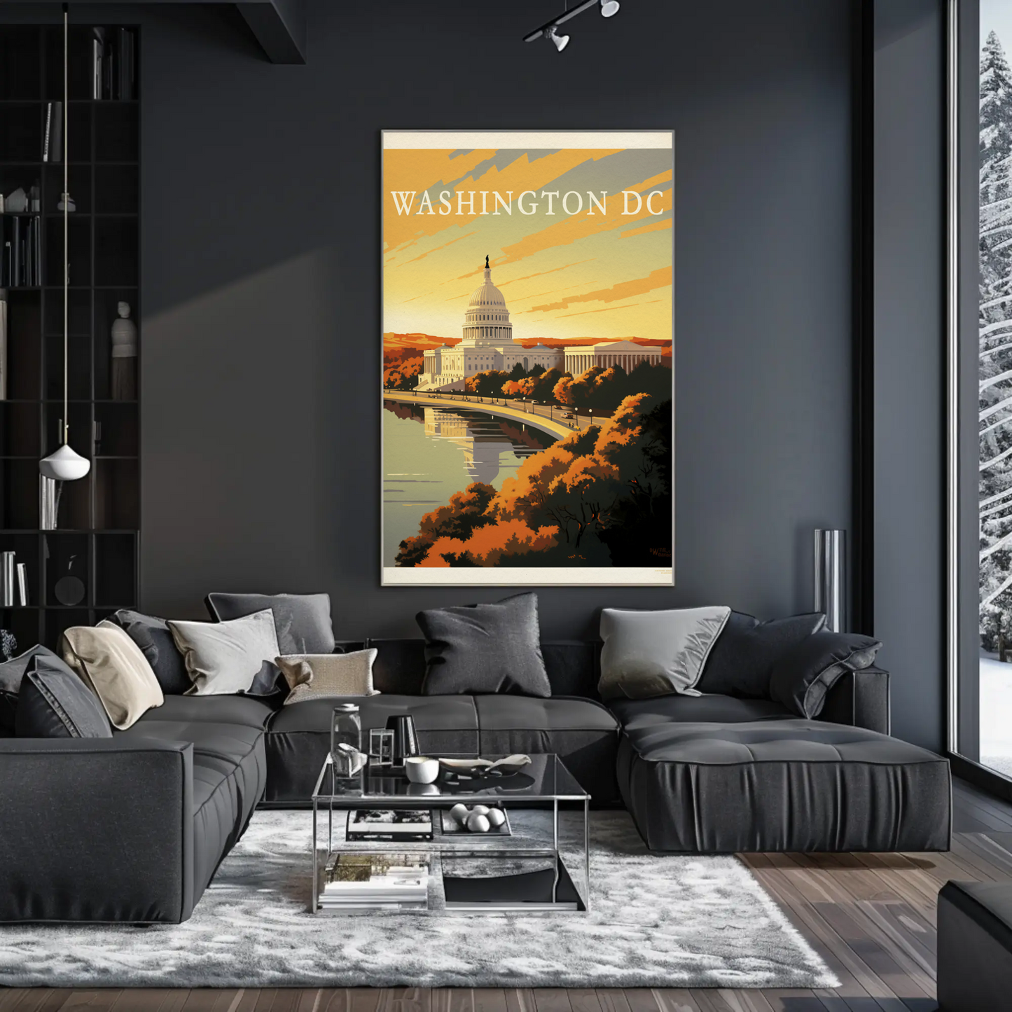 Washington DC Capitol Waterfront Sunset Travel Poster