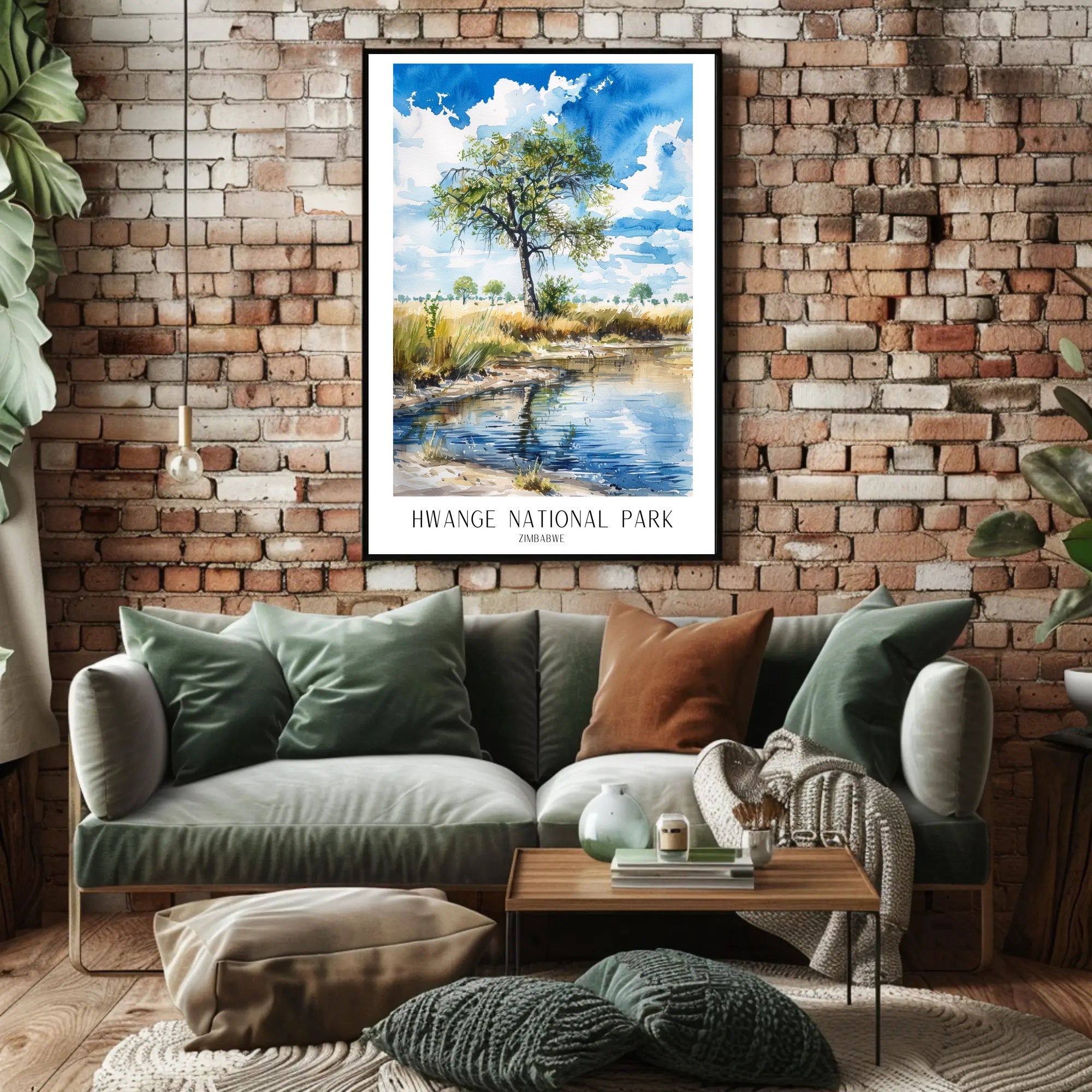 Hwange National Park Safari Landscape Watercolor National Park Poster PosterGoat
