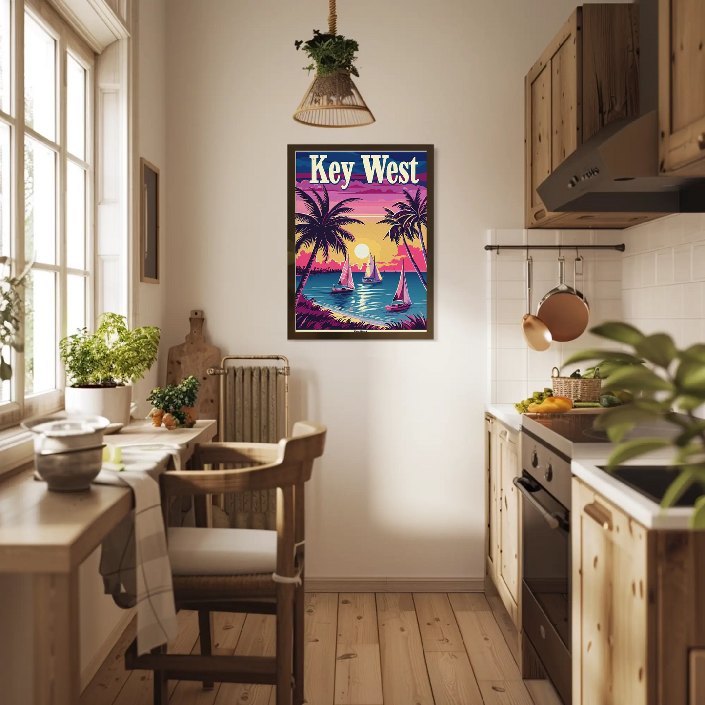 Key West Sailboats at Sunset Vintage Style Poster