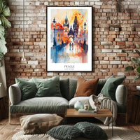 Prague Dreamscape Watercolor Urban or Cityscape Poster PosterGoat